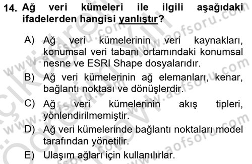 Konumsal Veritabanı 2 Dersi 2024 - 2025 Yılı Yaz Okulu Sınav Soruları 14. Soru
