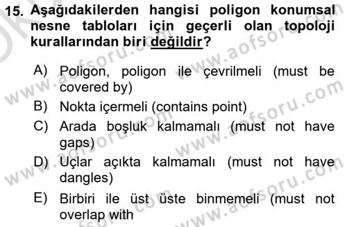 Konumsal Veritabanı 2 Dersi 2024 - 2025 Yılı Yaz Okulu Sınav Soruları 15. Soru