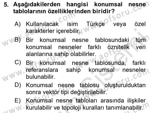 Konumsal Veritabanı 2 Dersi 2024 - 2025 Yılı Yaz Okulu Sınav Soruları 5. Soru
