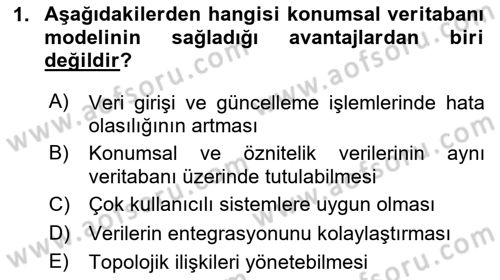 Konumsal Veritabanı 2 Dersi 2025 - 2026 Yılı (Vize) Ara Sınav Soruları 1. Soru