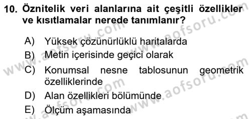 Konumsal Veritabanı 2 Dersi 2025 - 2026 Yılı (Vize) Ara Sınav Soruları 10. Soru