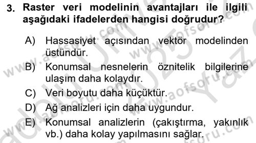 Konumsal Veritabanı 2 Dersi 2025 - 2026 Yılı Yaz Okulu Sınav Soruları 3. Soru