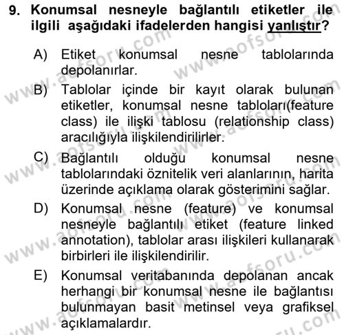 Konumsal Veritabanı 2 Dersi 2025 - 2026 Yılı Yaz Okulu Sınav Soruları 9. Soru