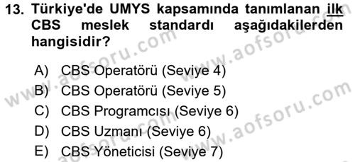 CBS Standartları ve Temel Mevzuat Dersi 2016 - 2017 Yılı (Final) Dönem Sonu Sınav Soruları 13. Soru