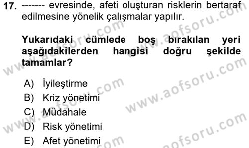 CBS Standartları ve Temel Mevzuat Dersi 2017 - 2018 Yılı (Vize) Ara Sınav Soruları 17. Soru