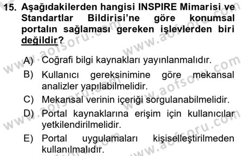 CBS Standartları ve Temel Mevzuat Dersi 2018 - 2019 Yılı 3 Ders Sınav Soruları 15. Soru