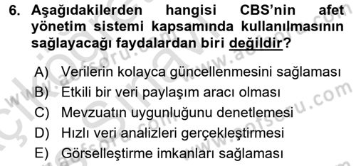 CBS Standartları ve Temel Mevzuat Dersi 2018 - 2019 Yılı 3 Ders Sınav Soruları 6. Soru