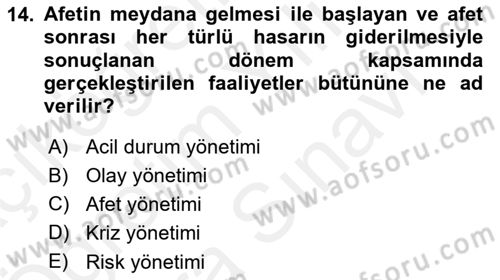 CBS Standartları ve Temel Mevzuat Dersi 2018 - 2019 Yılı (Vize) Ara Sınav Soruları 14. Soru