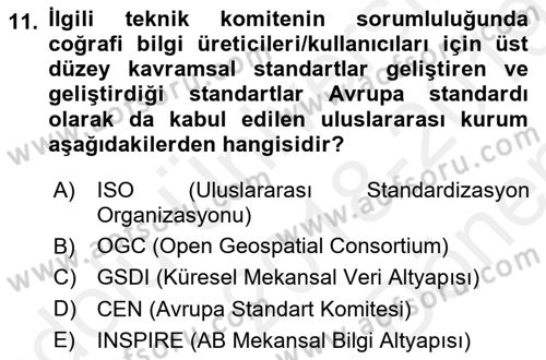CBS Standartları ve Temel Mevzuat Dersi 2018 - 2019 Yılı (Final) Dönem Sonu Sınav Soruları 11. Soru