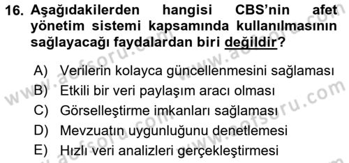 CBS Standartları ve Temel Mevzuat Dersi 2018 - 2019 Yılı (Final) Dönem Sonu Sınav Soruları 16. Soru
