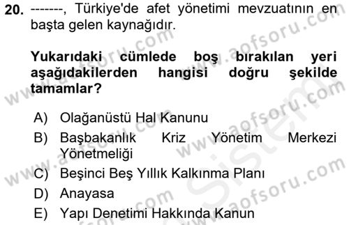 CBS Standartları ve Temel Mevzuat Dersi 2018 - 2019 Yılı (Final) Dönem Sonu Sınav Soruları 20. Soru