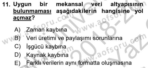 CBS Standartları ve Temel Mevzuat Dersi 2018 - 2019 Yılı Yaz Okulu Sınav Soruları 11. Soru