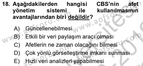 CBS Standartları ve Temel Mevzuat Dersi 2018 - 2019 Yılı Yaz Okulu Sınav Soruları 18. Soru
