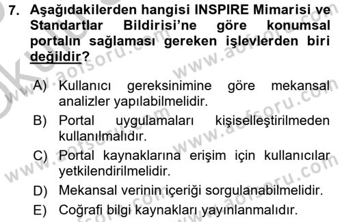 CBS Standartları ve Temel Mevzuat Dersi 2018 - 2019 Yılı Yaz Okulu Sınav Soruları 7. Soru