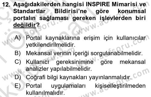 CBS Standartları ve Temel Mevzuat Dersi 2020 - 2021 Yılı Yaz Okulu Sınav Soruları 12. Soru