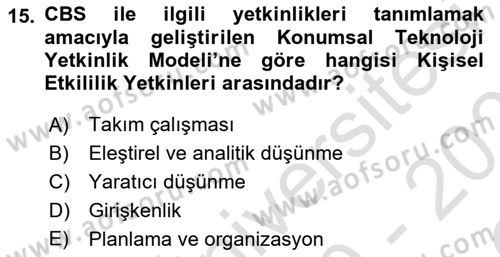 CBS Standartları ve Temel Mevzuat Dersi 2020 - 2021 Yılı Yaz Okulu Sınav Soruları 15. Soru