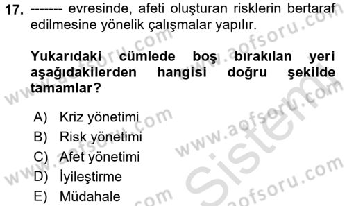 CBS Standartları ve Temel Mevzuat Dersi 2021 - 2022 Yılı (Vize) Ara Sınav Soruları 17. Soru