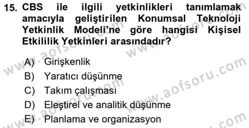 CBS Standartları ve Temel Mevzuat Dersi 2021 - 2022 Yılı (Final) Dönem Sonu Sınav Soruları 15. Soru