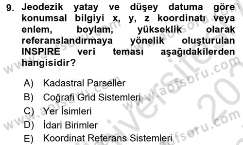CBS Standartları ve Temel Mevzuat Dersi 2021 - 2022 Yılı (Final) Dönem Sonu Sınav Soruları 9. Soru