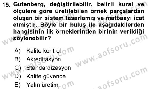 CBS Standartları ve Temel Mevzuat Dersi 2021 - 2022 Yılı Yaz Okulu Sınav Soruları 15. Soru