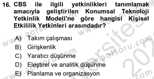 CBS Standartları ve Temel Mevzuat Dersi 2021 - 2022 Yılı Yaz Okulu Sınav Soruları 16. Soru