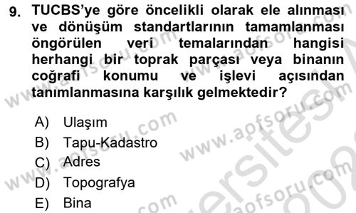 CBS Standartları ve Temel Mevzuat Dersi 2021 - 2022 Yılı Yaz Okulu Sınav Soruları 9. Soru