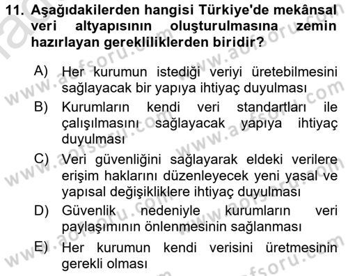 CBS Standartları ve Temel Mevzuat Dersi 2022 - 2023 Yılı Yaz Okulu Sınav Soruları 11. Soru