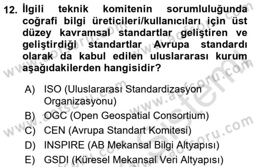 CBS Standartları ve Temel Mevzuat Dersi 2022 - 2023 Yılı Yaz Okulu Sınav Soruları 12. Soru