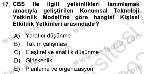 CBS Standartları ve Temel Mevzuat Dersi 2022 - 2023 Yılı Yaz Okulu Sınav Soruları 17. Soru