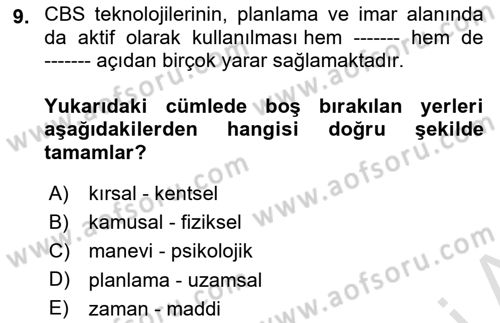 CBS Standartları ve Temel Mevzuat Dersi 2023 - 2024 Yılı (Vize) Ara Sınav Soruları 9. Soru