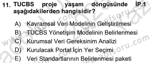 CBS Standartları ve Temel Mevzuat Dersi 2023 - 2024 Yılı Yaz Okulu Sınav Soruları 11. Soru