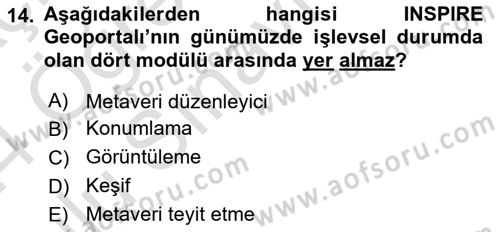 CBS Standartları ve Temel Mevzuat Dersi 2023 - 2024 Yılı Yaz Okulu Sınav Soruları 14. Soru