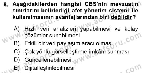 CBS Standartları ve Temel Mevzuat Dersi 2023 - 2024 Yılı Yaz Okulu Sınav Soruları 8. Soru