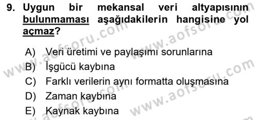 CBS Standartları ve Temel Mevzuat Dersi 2023 - 2024 Yılı Yaz Okulu Sınav Soruları 9. Soru