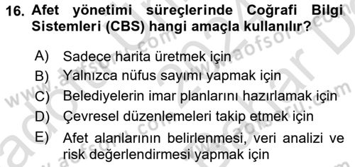 CBS Standartları ve Temel Mevzuat Dersi 2024 - 2025 Yılı (Vize) Ara Sınav Soruları 16. Soru
