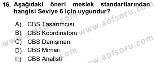CBS Standartları ve Temel Mevzuat Dersi 2024 - 2025 Yılı (Final) Dönem Sonu Sınav Soruları 16. Soru