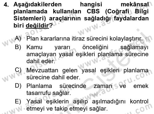 CBS Standartları ve Temel Mevzuat Dersi 2025 - 2026 Yılı (Vize) Ara Sınav Soruları 4. Soru