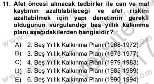 Coğrafi Bilgi Sistemleri Standartları ve Temel Mevzuat Dersi 2016 - 2017 Yılı (Vize) Ara Sınavı 11. Soru