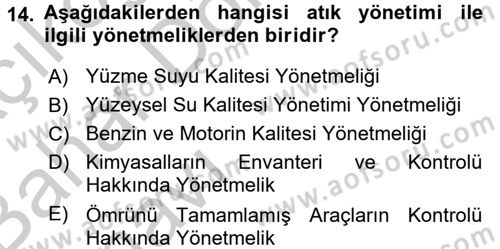 Coğrafi Bilgi Sistemleri Standartları ve Temel Mevzuat Dersi 2016 - 2017 Yılı (Vize) Ara Sınavı 14. Soru