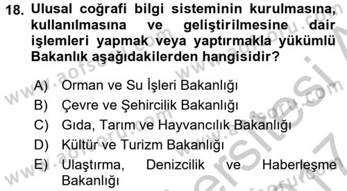 Coğrafi Bilgi Sistemleri Standartları ve Temel Mevzuat Dersi 2016 - 2017 Yılı (Vize) Ara Sınavı 18. Soru