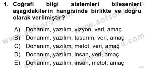 Coğrafi Bilgi Sistemleri Yazılımı Dersi 2020 - 2021 Yılı Yaz Okulu Sınav Soruları 1. Soru