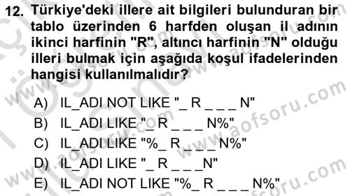 Coğrafi Bilgi Sistemleri Yazılımı Dersi 2020 - 2021 Yılı Yaz Okulu Sınav Soruları 12. Soru