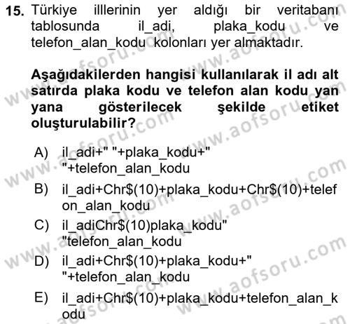 Coğrafi Bilgi Sistemleri Yazılımı Dersi 2020 - 2021 Yılı Yaz Okulu Sınav Soruları 15. Soru