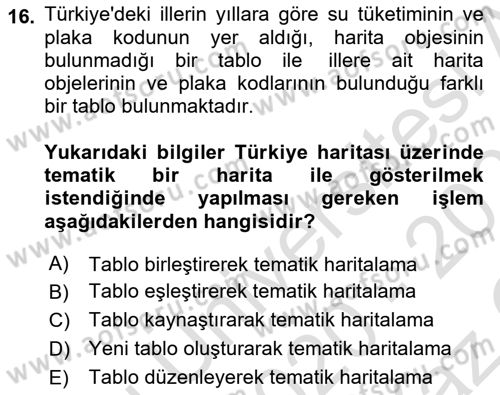 Coğrafi Bilgi Sistemleri Yazılımı Dersi 2020 - 2021 Yılı Yaz Okulu Sınav Soruları 16. Soru