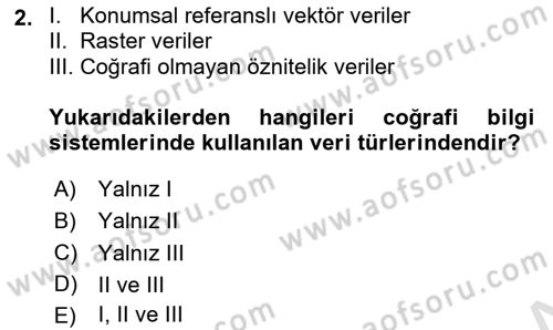 Coğrafi Bilgi Sistemleri Yazılımı Dersi 2020 - 2021 Yılı Yaz Okulu Sınav Soruları 2. Soru