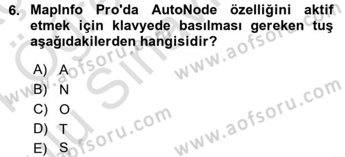 Coğrafi Bilgi Sistemleri Yazılımı Dersi 2020 - 2021 Yılı Yaz Okulu Sınav Soruları 6. Soru