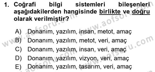 Coğrafi Bilgi Sistemleri Yazılımı Dersi 2021 - 2022 Yılı (Vize) Ara Sınav Soruları 1. Soru