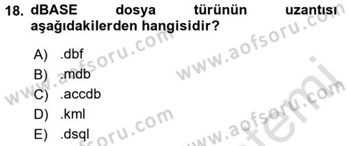 Coğrafi Bilgi Sistemleri Yazılımı Dersi 2021 - 2022 Yılı (Vize) Ara Sınav Soruları 18. Soru