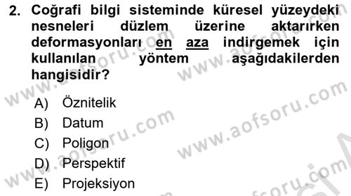 Coğrafi Bilgi Sistemleri Yazılımı Dersi 2021 - 2022 Yılı (Vize) Ara Sınav Soruları 2. Soru
