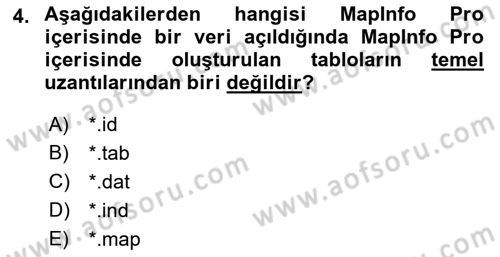 Coğrafi Bilgi Sistemleri Yazılımı Dersi 2021 - 2022 Yılı (Vize) Ara Sınav Soruları 4. Soru